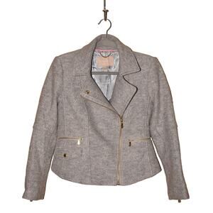 BANANA REPUBLIC $150 Boiled Wool Zip Moto Jacket Gray‎ PS Petite Small